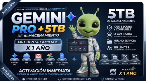 GEMINI PRO + 5TB DE ALM. X 1 AÑO (CUENTA FAMILIAR)